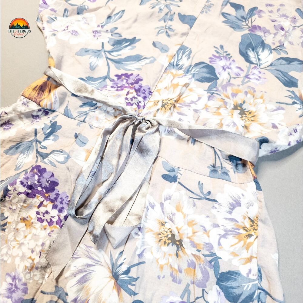 Blue Bird One-Piece Romper Cream Blue Lavender Floral Back Zip Women's Size S - Picture 4 of 9